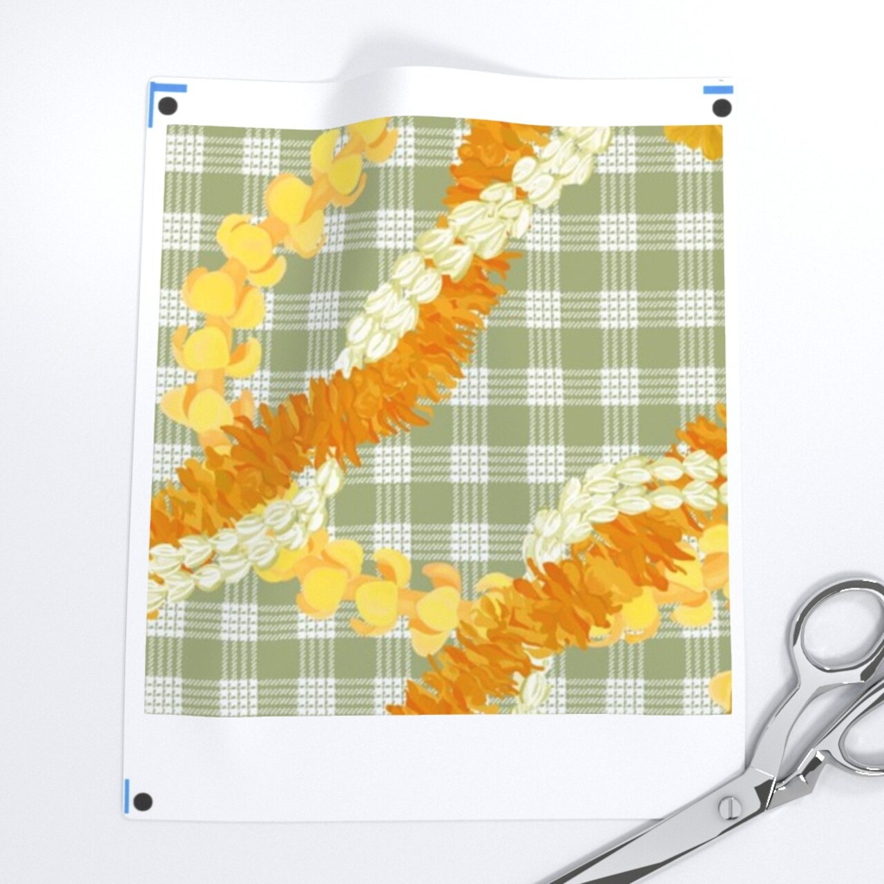 Hawaii Palaka Lei Floral Green Yellow Orange Sage Aloha Traditional Hawaiian Custom Printed Fabric by Spoonflower Various Fabrics by the Yard or Fat Quarter